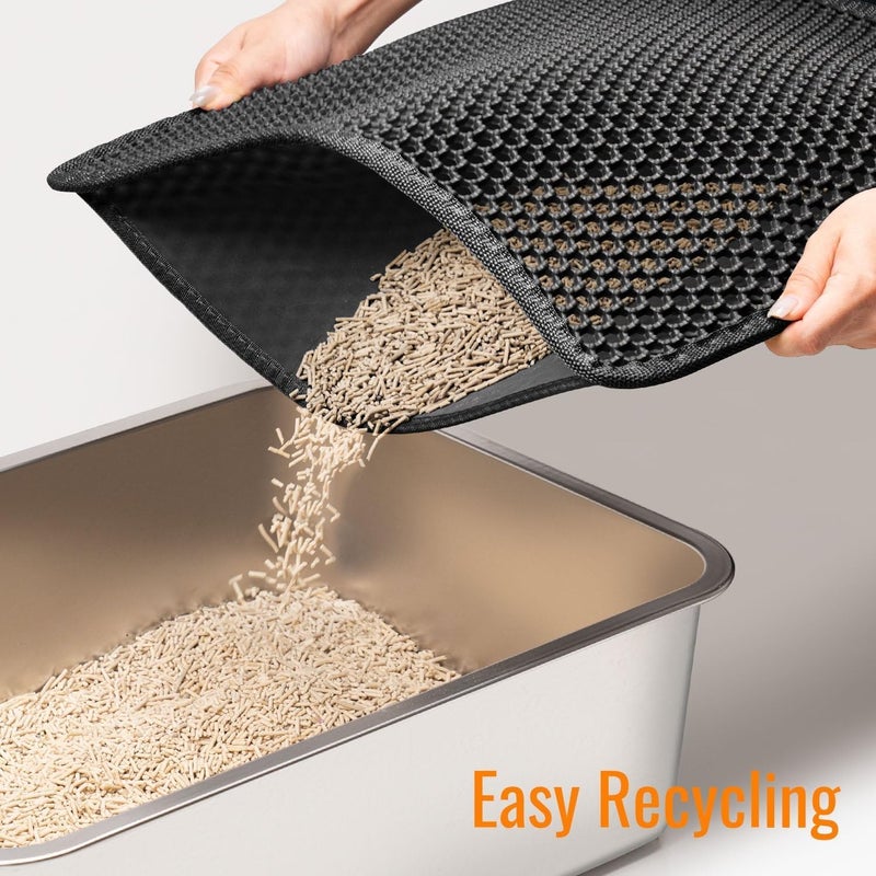 Polarduck Cat Litter Mat Litter Box Mat, EVA Honeycomb Double Layer Design, Urine & Waterproof, Scatter Control Kitty Litter Mat, Less Waste, Easier To Clean,Washable, Black - Image 5